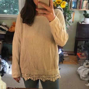 Pins and Needles cream sweater with lace trim